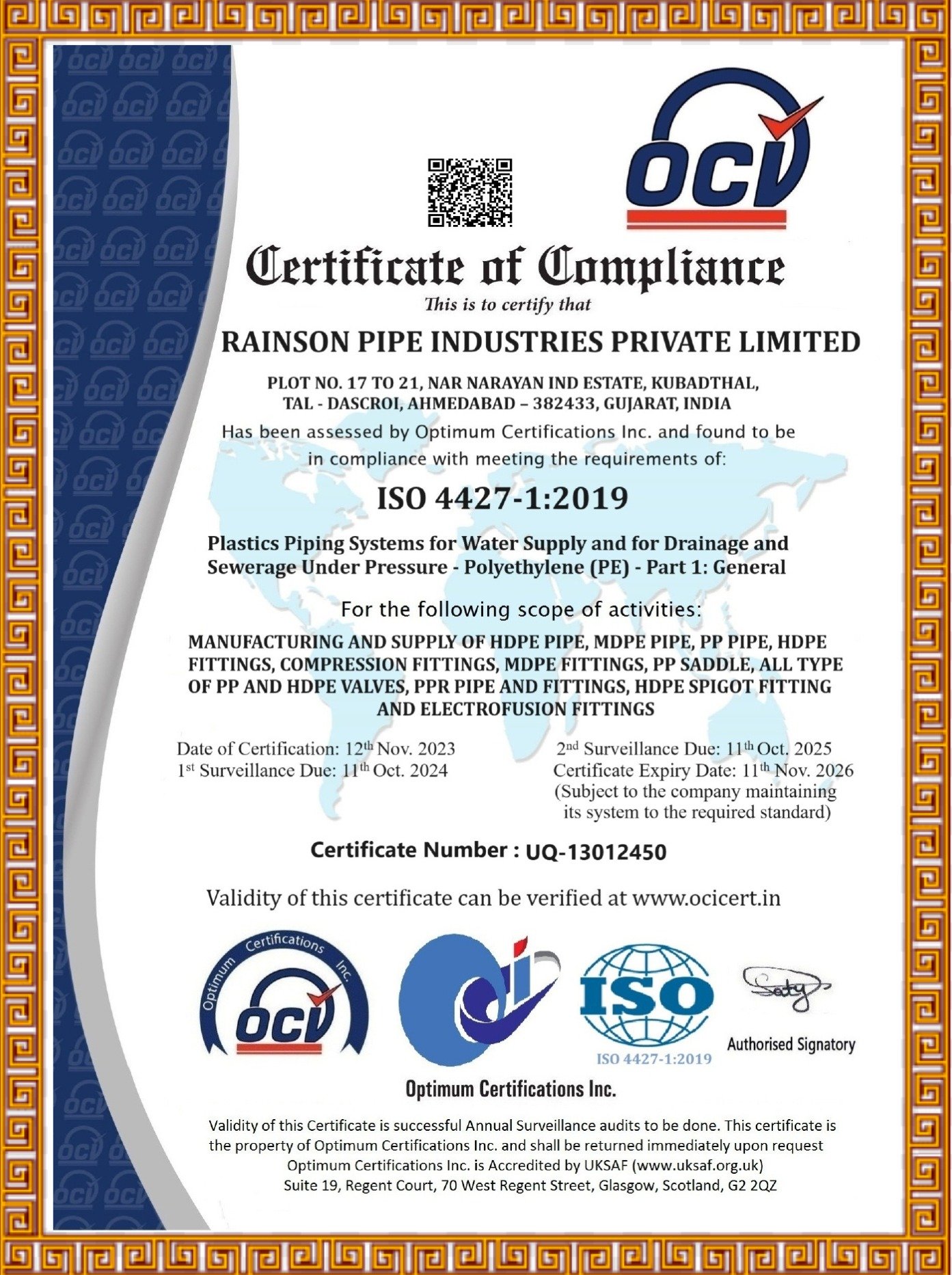 rainson-ISO-4427-1-2019-certific